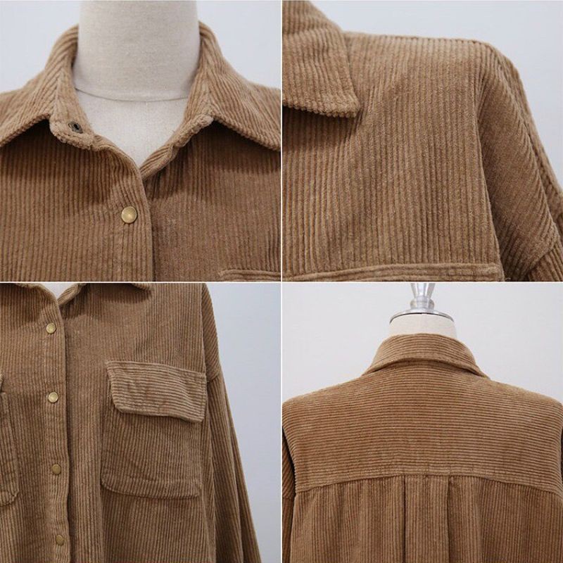 Sơ mi nhung tăm form rộng 2 túi unisex