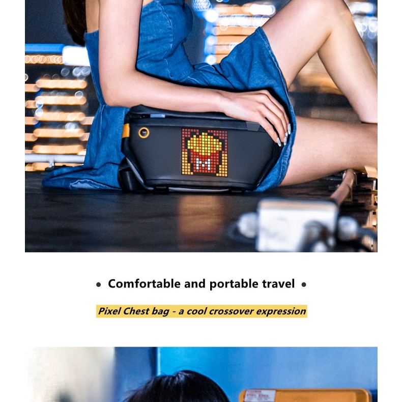 Divoom Sling Bag có thể tùy chỉnh Pixel Art Thiết kế thời trang Thể thao ngoài trời Không thấm nước