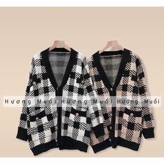 Áo cardigan len kẻ dày dặn-ảnh thật có cúc ở túi