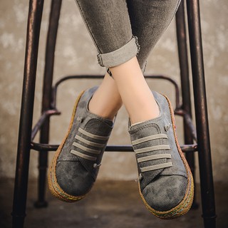 Giày đơn nữ giày lười giày lười giày tròn mũi ren 2020 châu âu mỹ retro thời gian mũi tròn ren giày nữ đế bằng tất cả trận đấu giày đơn nữ giày lười nữ ngoại thương