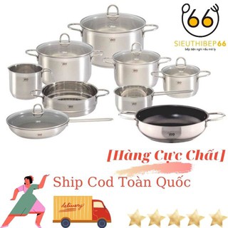 Bộ Nồi Bếp Từ Elo SMARAGD Đáy Liền, Vung Kính 9 Chiếc , Dung Tích 1-5L,  Bộ Nồi Inox Đáy Từ, Chảo Chống Dính Bếp Từ