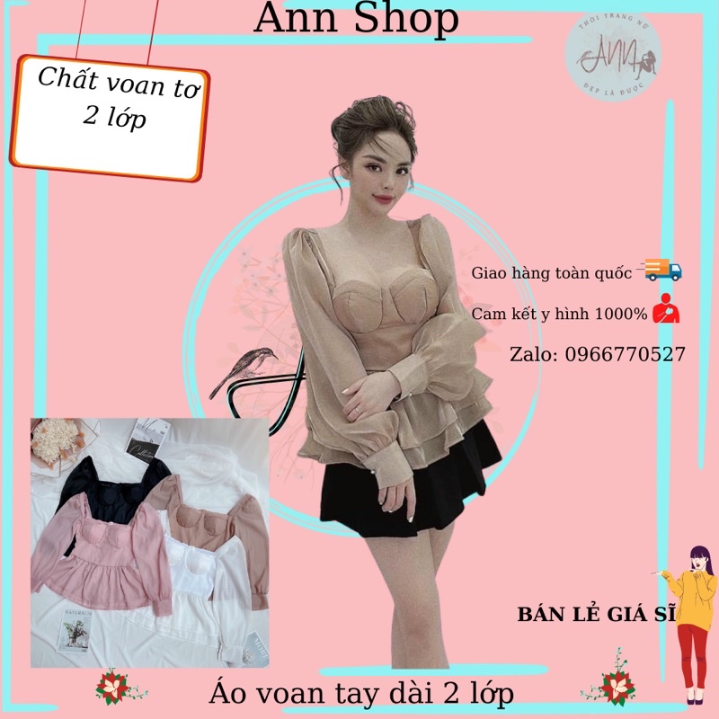 Áo voan tay dài 2 lớp có mút ngực như hình siêu xinh, bao giá - ann9399