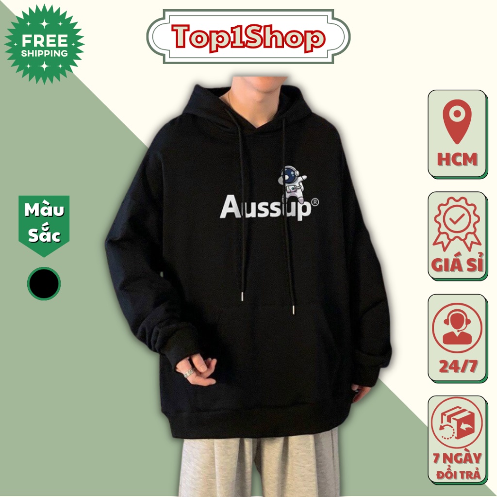 Áo khoác nam hoodie Phi Hành Gia Aussup Nón 2 lớp form rộng chất nỉ bông cao cấp dày dặn