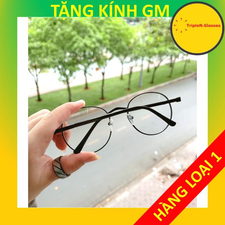 Gọng kính cận tròn kim loại D12 kèm tròng 0 độ chống ánh sáng bảo vệ mắt trước màn hình phù hợp mặt vuông, dài, góc cạnh