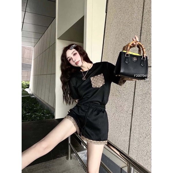 Set bộ thun dập nổi phối viền áo croptop xinh đẹp cực kèm quần short