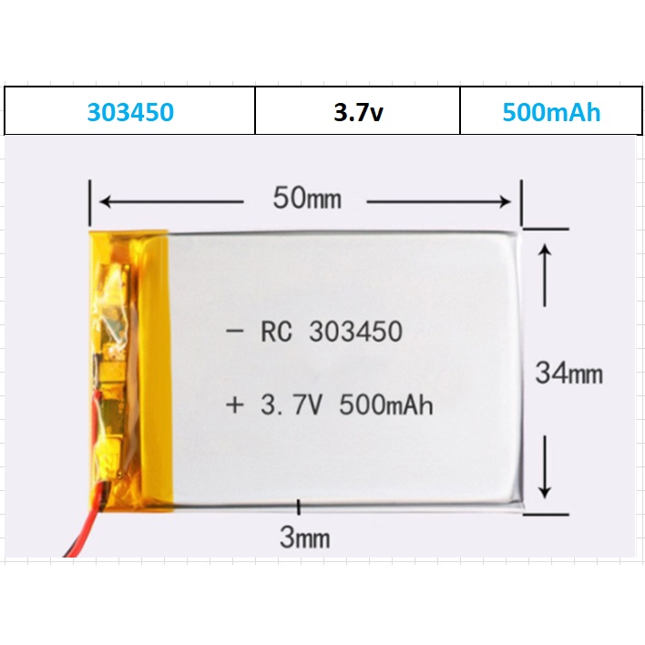 Pin Lithium - Ion 3.7V 303450 500mah