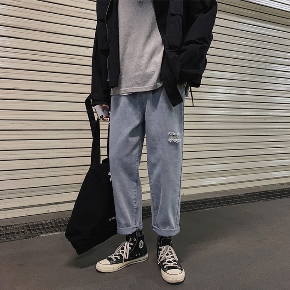 [Tiền Nào Của Đấy]Quần Jean Baggy Rách Nam Ống Rộng Màu Xanh Hàn Quốc Hot Trend 2020-B04 | BigBuy360 - bigbuy360.vn