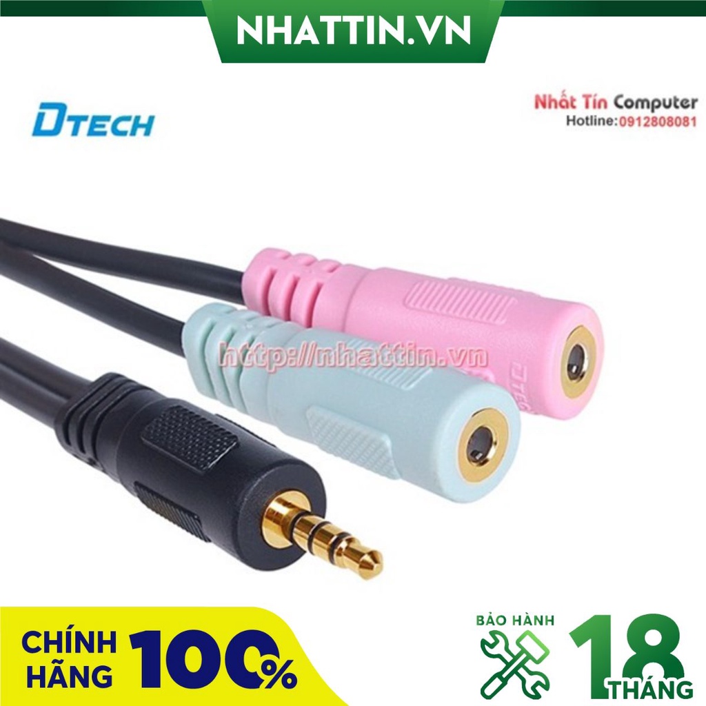 Cáp chia Audio 3.5mm ra một cổng Mic và một cổng ra Loa Dtech DT-6237. Hàng chính hãng