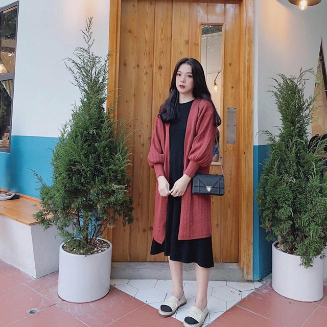 Áo khoác len gân dài tay phồng cao cấp | BigBuy360 - bigbuy360.vn