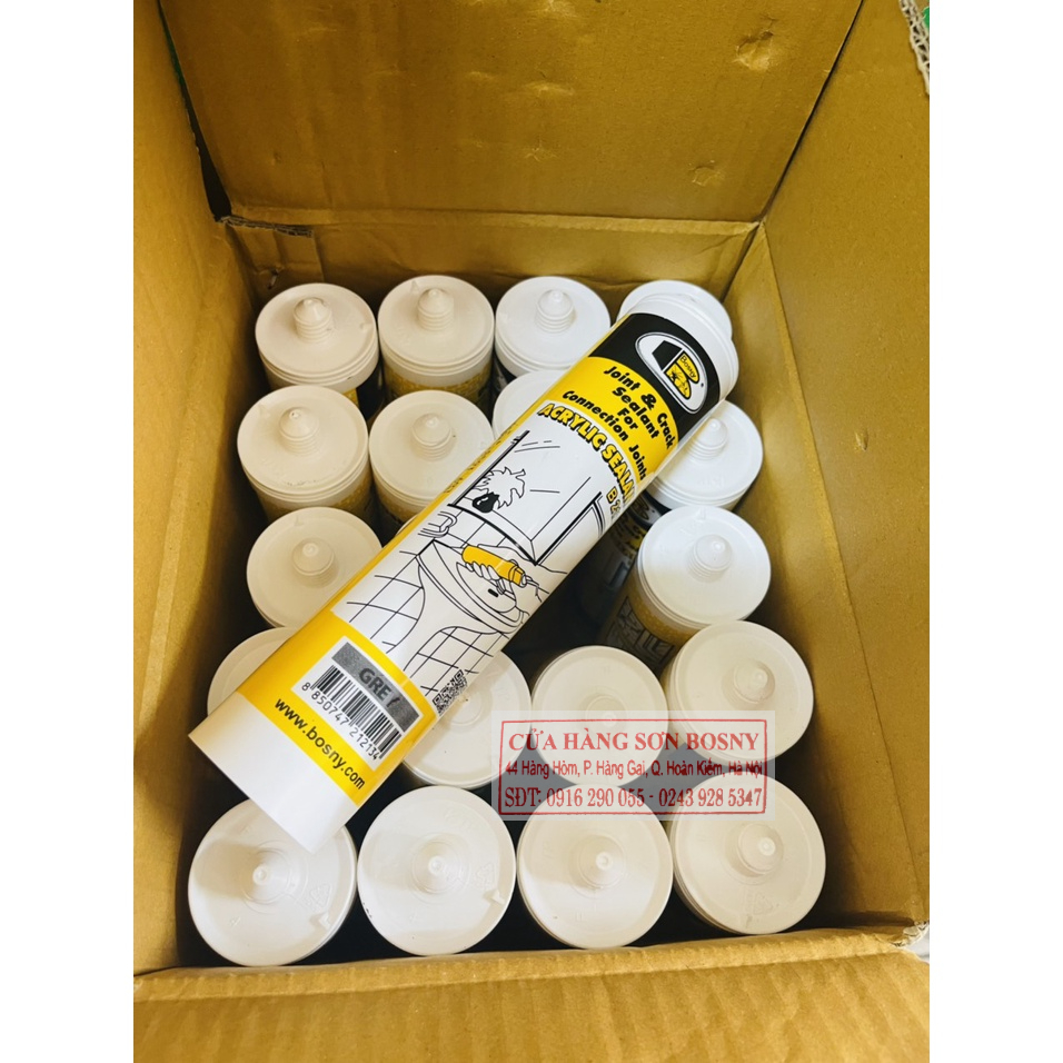 Keo silicone ACRYLIC SEALANT  BOSNY trét kín các khe hở vết nứt, góc cạnh cửa và lỗ đinh