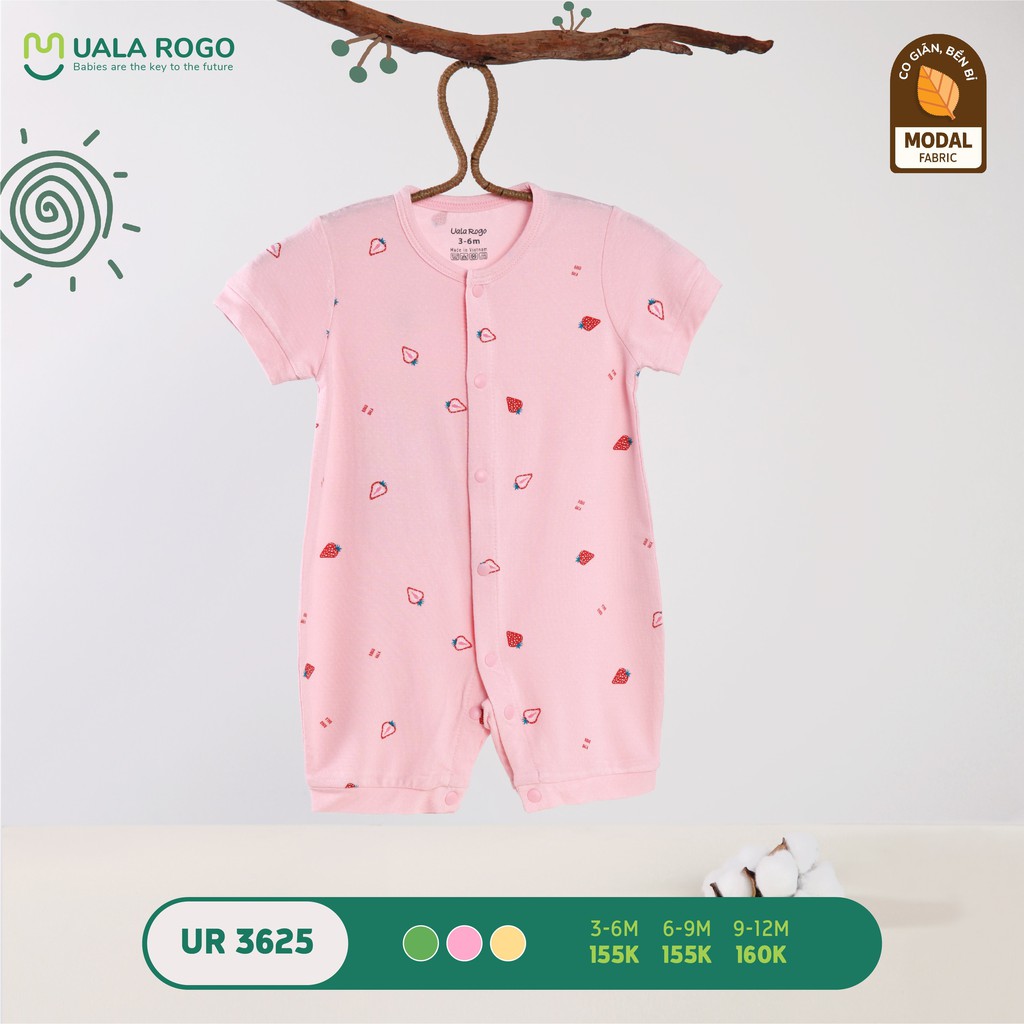 Bodysuit Uala Rogo modal cao cấp mỏng mềm mịn thoáng mát da trẻ em cộc tay hoa quả cho bé trai bé gái 3625