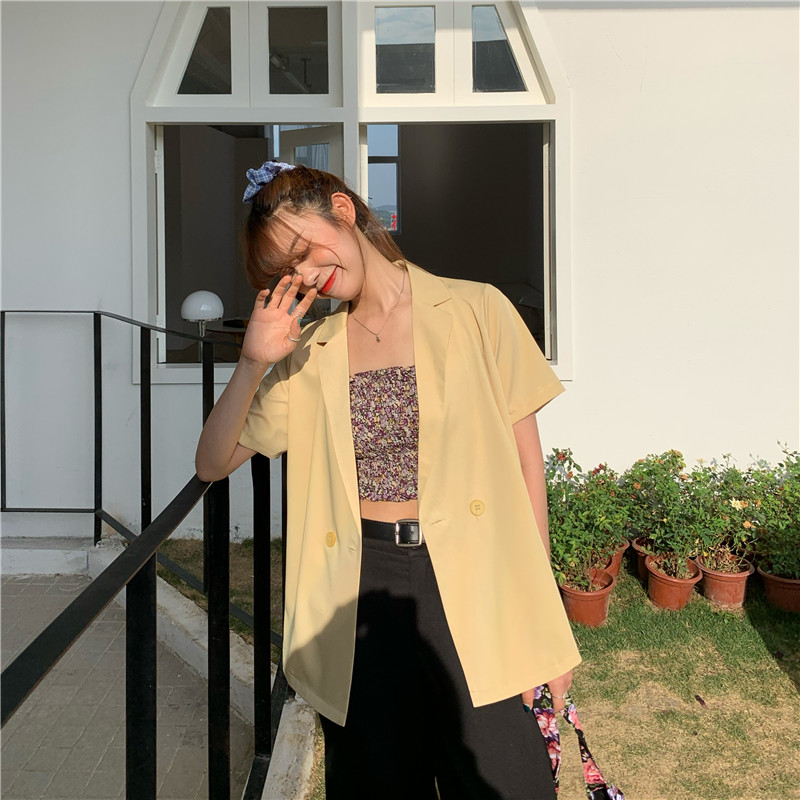 Áo Khoác Blazer Tay Ngắn Dáng Rộng Phong Cách Anh Quốc Thanh Lịch Thời Trang Dành Cho Nữ | BigBuy360 - bigbuy360.vn