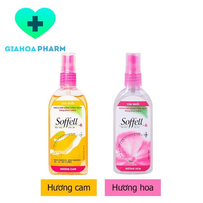 Xịt chống muỗi Soffell 80ml - Xua đuổi ngăn muỗi đốt, kéo dài 8 giờ (hương hoa / hương cam) [sofell, soffel, sofel]