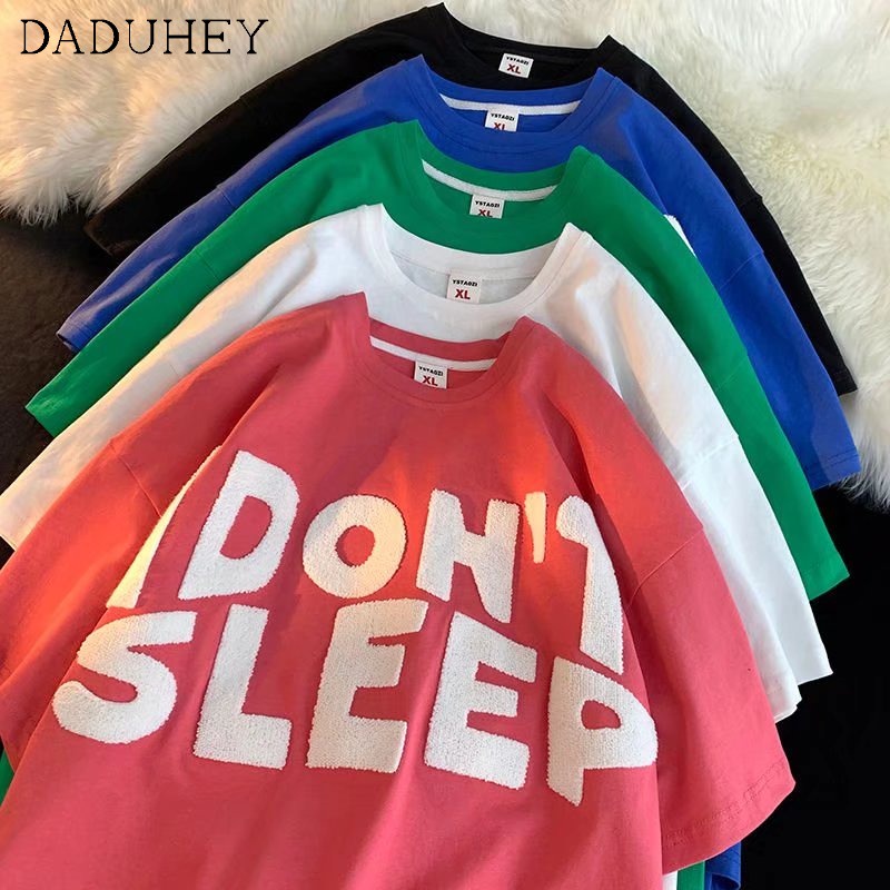 Áo thun DADUHEY 100% cotton tay ngắn dáng rộng thêu họa tiết chữ cái 5 màu sắc tùy chọn thời trang mùa hè mới