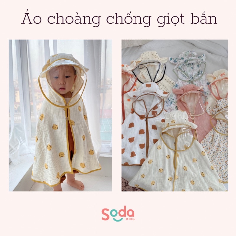 [Mã 1511FASHIONSALE giảm 10% đơn 99K] (Hàng thiết kế) Áo choàng xô Muslin cho bé kèm tấm chắn giọt bắn