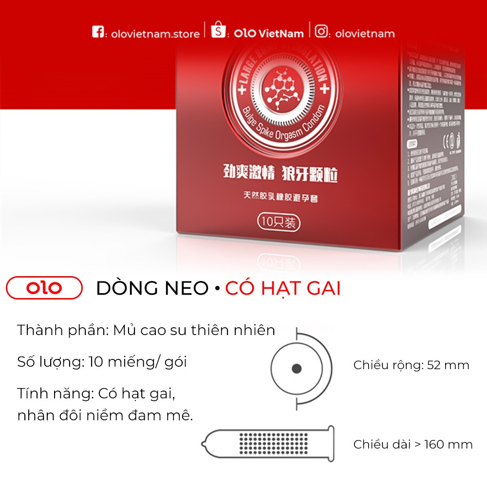 Bao cao su OLO Neo Large Bump Stimulation có gai, kích thích điểm G, siêu mỏng 0.01mm nội địa Trung 10 bao