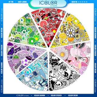 100 Sticker dán hoạt hình nhiều mẫu chống nước, dán mũ bảo hiểm vali laptop dễ thương