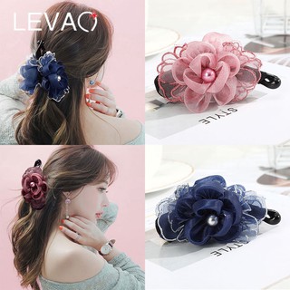 Kẹp tóc đính bông hoa vải tuyn màu trơn thời trang cho nữ