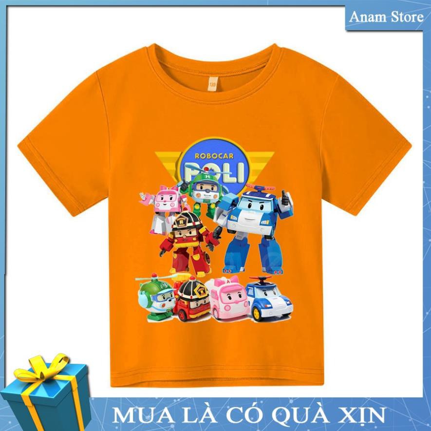 Áo thun trẻ em Robocar Poli Anam Store, Tặng kèm nón kết, Anam Store