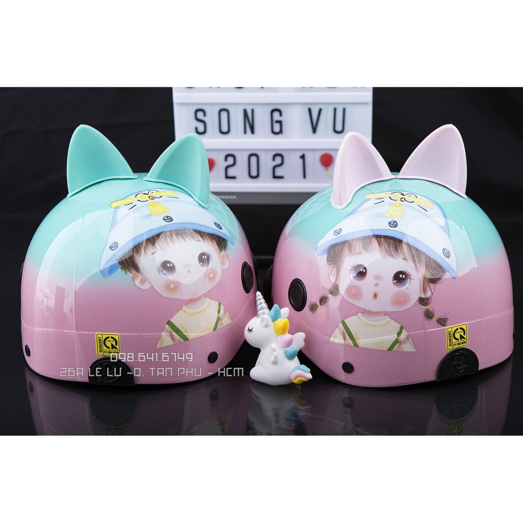 [ COMBO ] MŨ NÓN BẢO HIỂM NGƯỜI LỚN HÌNH CHIBI GẮN TAI MÈO - MÀU OMBRE