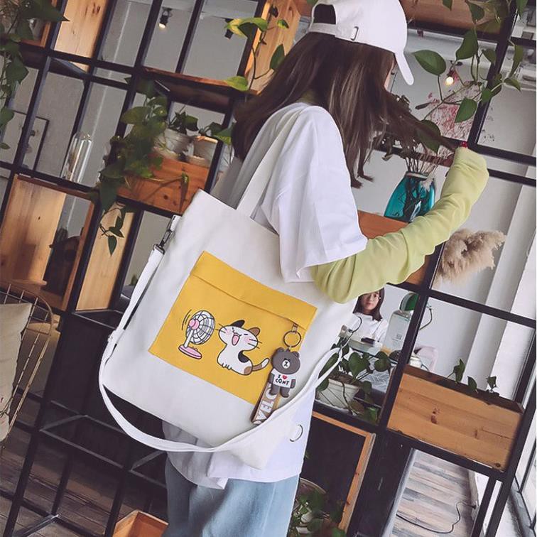 Túi Tote Vải Mèo Hóng Gió Đeo Vai Đựng Đồ Túi Vải Canvas Đeo Chéo Đeo Kiểu BALO TDC30