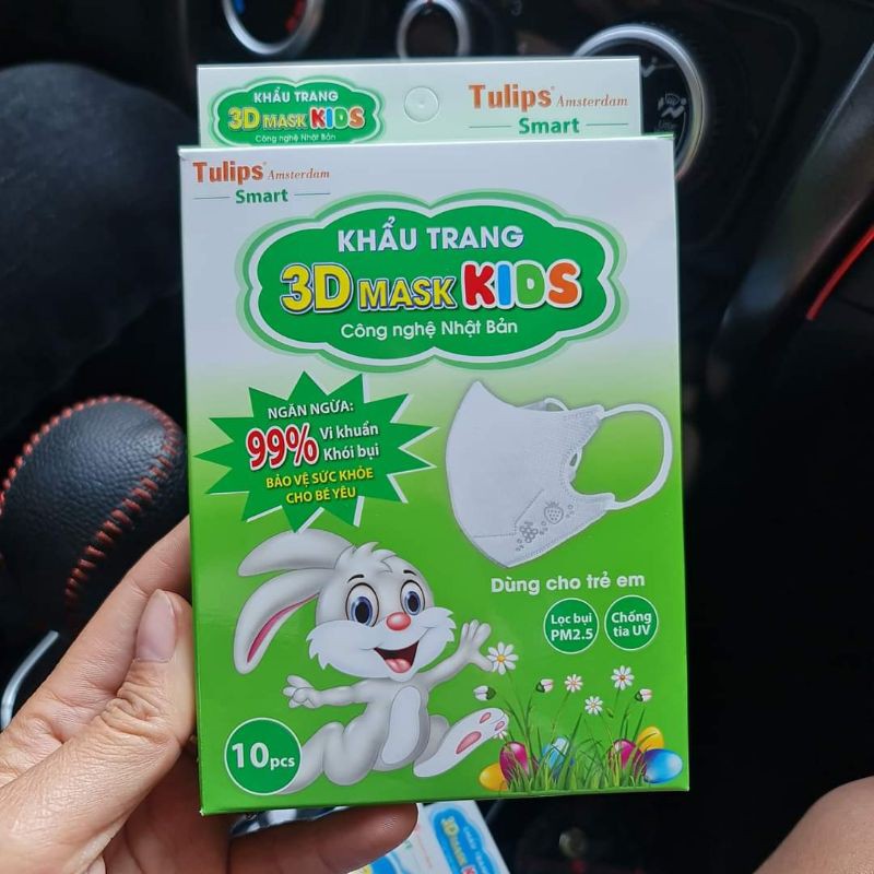 Khẩu Trang trẻ em 3D Kids Tulip  kháng khuẩn 4 lớp hộp 10 cái