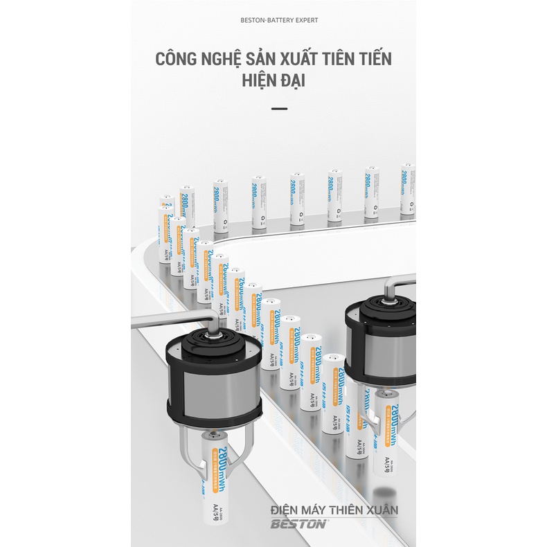 Pin Sạc AA 2800mWh Beston cho micro, đồ chơi, đồng hồ, đèn pin, máy ảnh kỹ thuật số