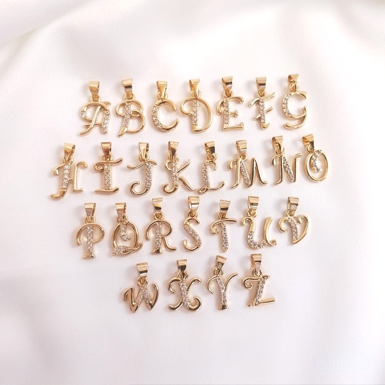 Mặt Dây Chuyền Hình Chữ Cái Mạ Vàng 14k Đính Đá Zircon Sang Trọng