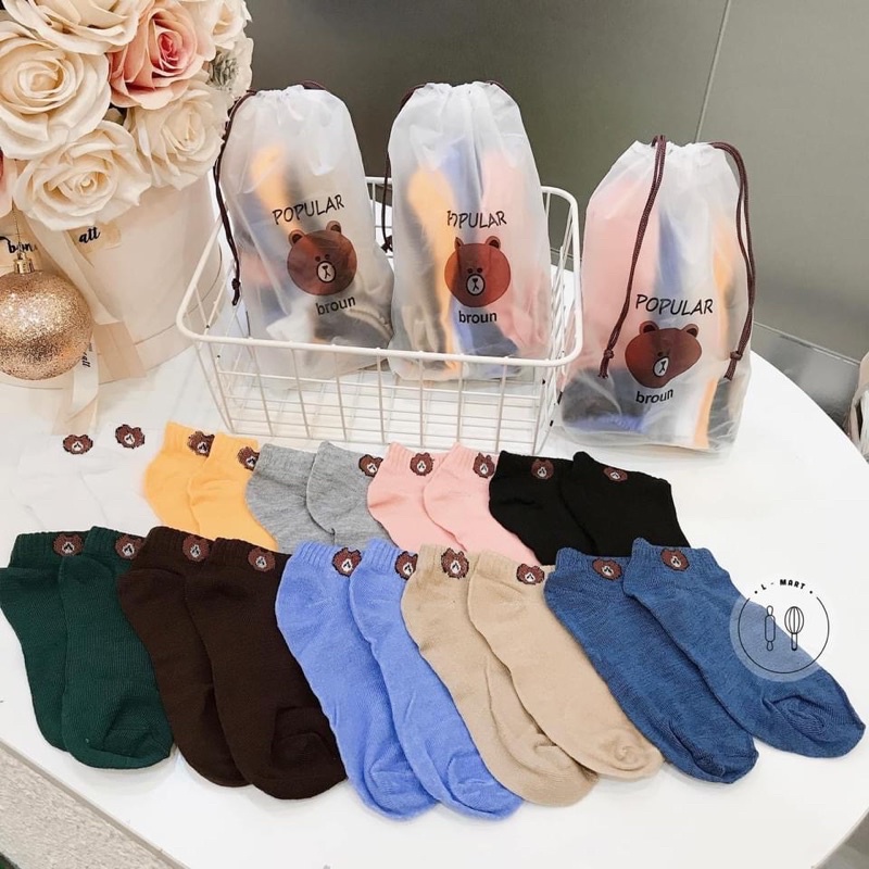 Tất vớ nữ cổ ngắn cotton hình gấu Brown cực xinh