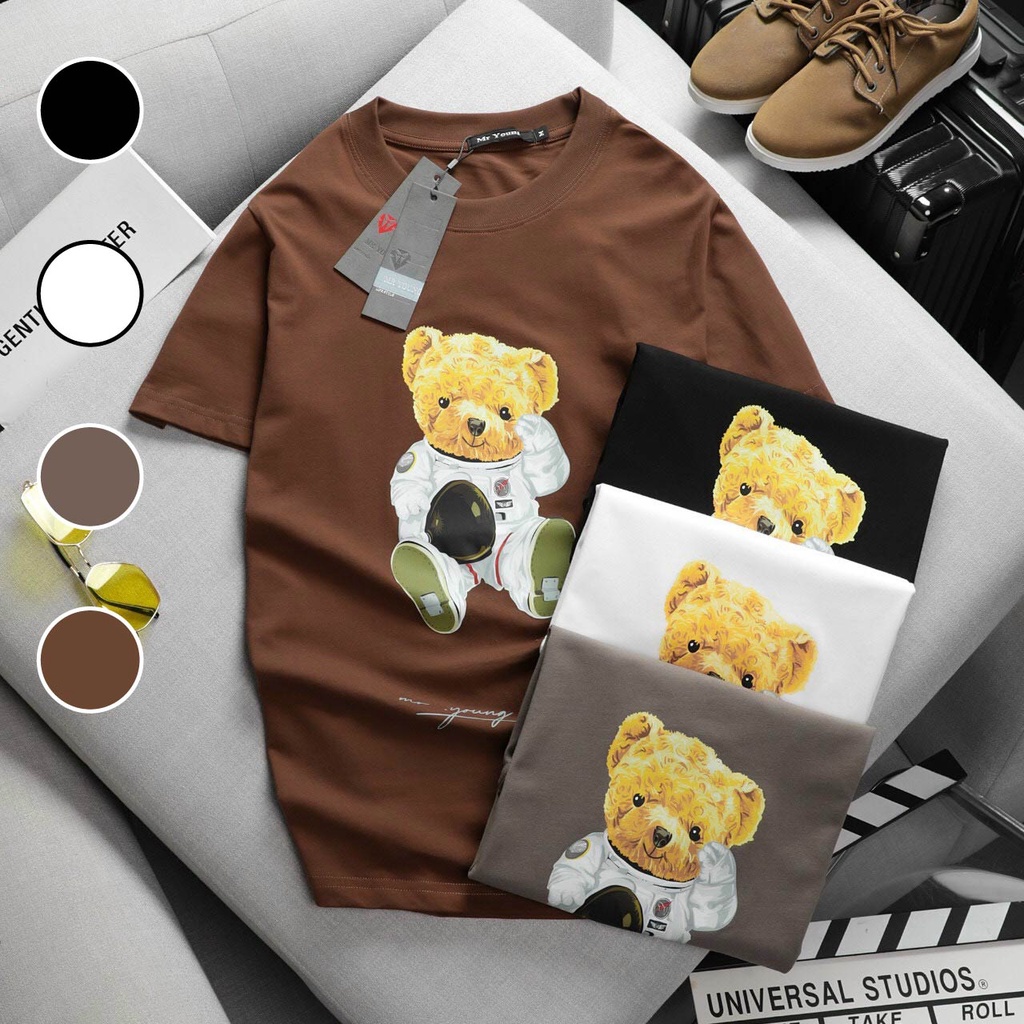 Áo thun in hình gấu chất liệu 100% cotton 2 chiều đẹp mịn