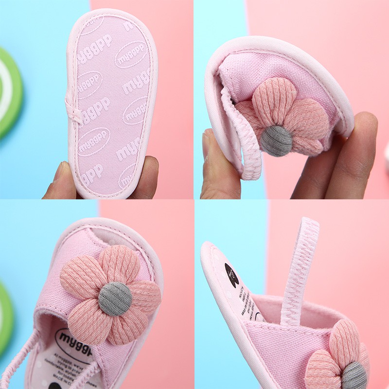 Giày sandal họa tiết hoa chống trượt thoáng khí + băng đô thời trang hè cho bé gái 0-18 tháng