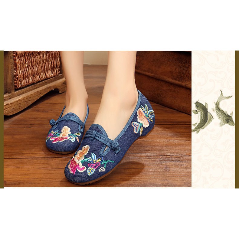 Giày búp bê thêu hoa phong cách Trung Hoa thanh lịch cho nữ | BigBuy360 - bigbuy360.vn