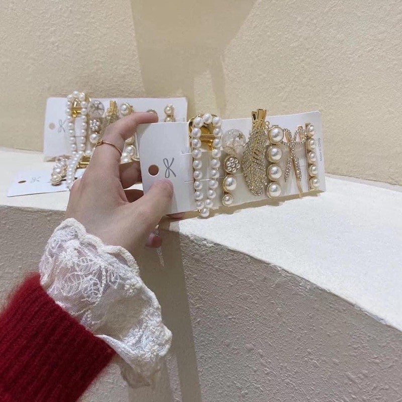 Sét 6 kẹp tóc đính đá phong cách Hàn Quốc