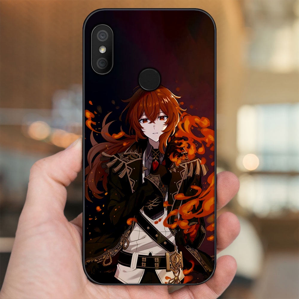 Ốp lưng Xiaomi Redmi 6 Pro, Mi A2 Lite viền đen in hình Diluc Genshin Impact