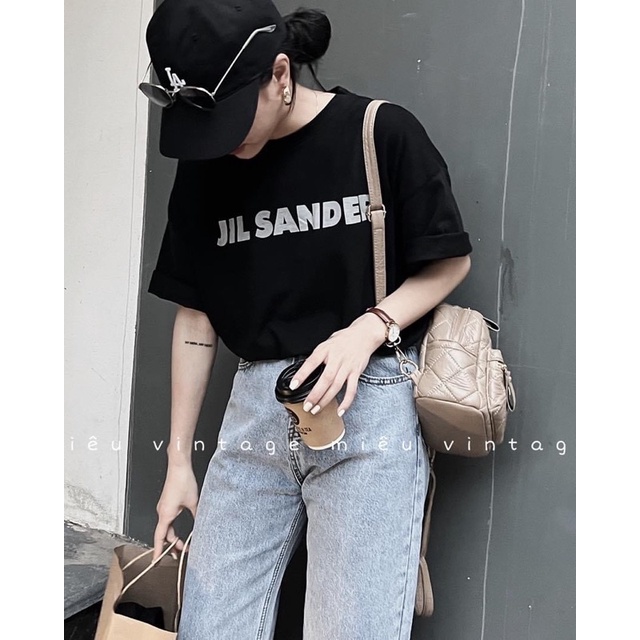 Áo phông 3158 in chữ JIN SANDER Nam Nữ Vintage Basic Oversize form rộng chất Cotton Khô