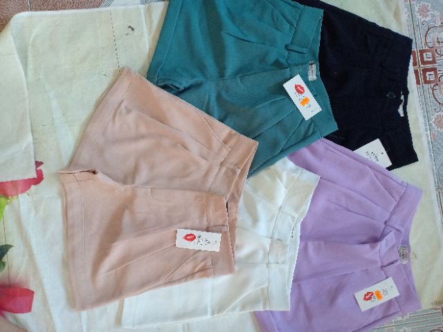[AN MỘC] Quần Short đùi ống rộng lưng cao xếp ly gập gấu xanh Mint cá tính cho nữ