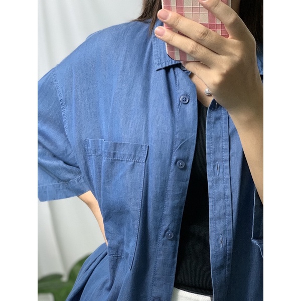 Áo sơmi jean dáng dài made in japan