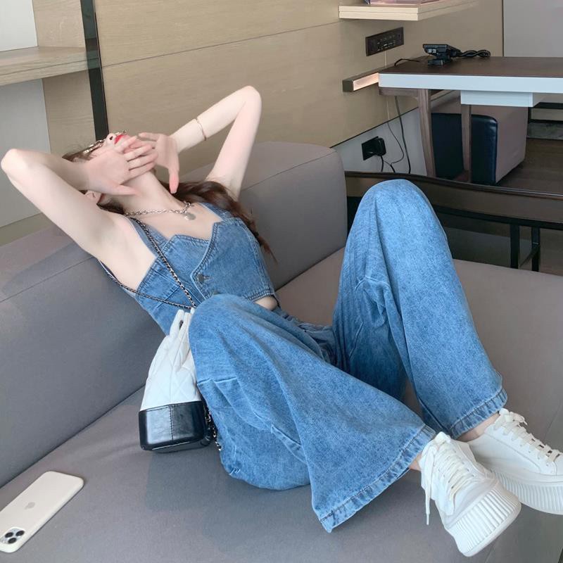 Set Áo Hai Dây + Quần Dài Denim Phong Cách Thời Trang Cho Nữ