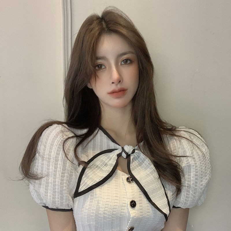 Áo sơ mi tay phồng cổ chữ v màu sắc thời trang phong cách Hàn Quốc cho nữ
