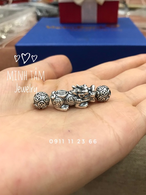 Combo tỳ hưu và 2 bi cầu kim tiền bạc nõn S999 Minh Tâm Jewelry
