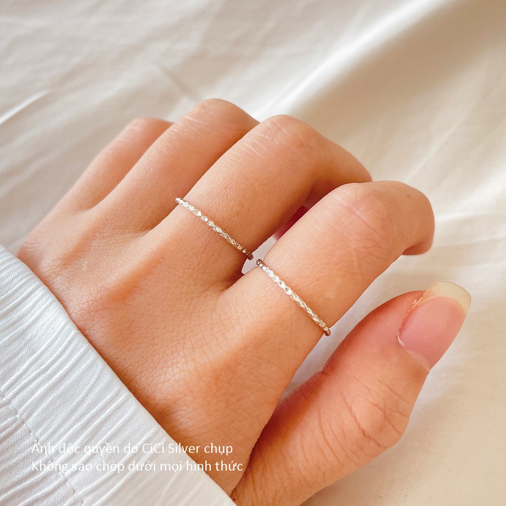 Nhẫn bạc trơn mảnh cắt quả trám CiCi Silver, nhẫn bạc 925 đơn giản, nhẫn basic, hiện đại, cá tính, nữ tính