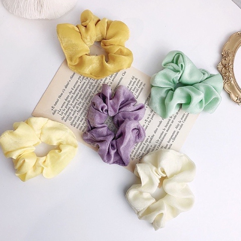 Dây buộc tóc co giãn kích thước lớn bằng polyester màu trơn dành cho các bạn nữ