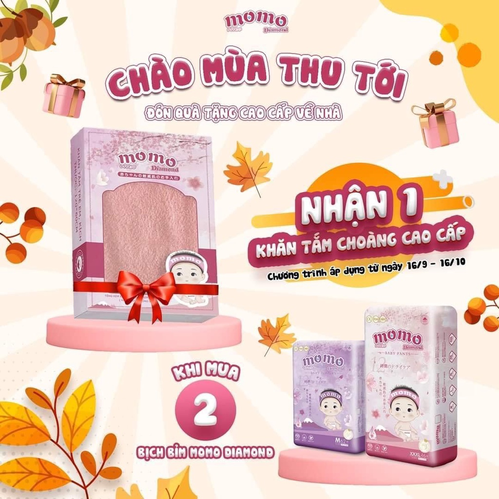 Bỉm tã dán/quần MOMO DIAMOND ORGANIC S64/ M60/L54/XL50/XXL48/XXXL46
