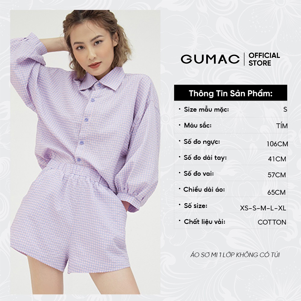 [Mã WABRGUSBD2 giảm 10% tối đa 50k đơn từ 250k] Áo sơ mi nữ caro phom rộng màu tím GUMAC AB5117 | BigBuy360 - bigbuy360.vn