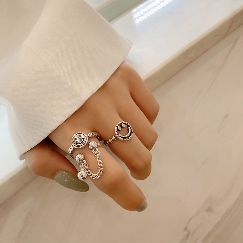 Set 2 Nhẫn Mở Hình Mặt Cười Thời Trang Cho Nữ