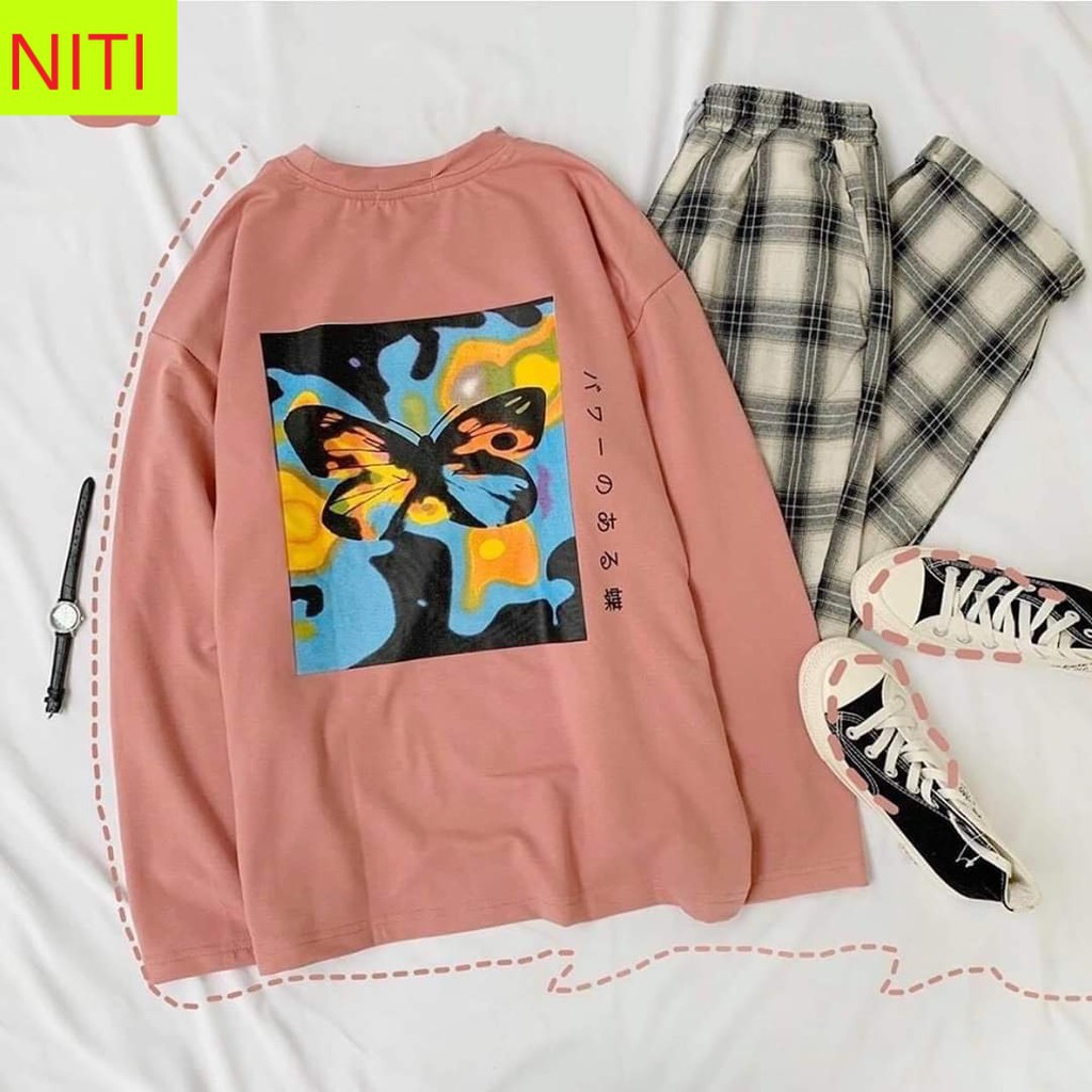 [ LOẠI 1!! ] ÁO SWEATER NỈ NGOẠI NAM NỮ UNISEX NITI IN HÌNH CON BƯỚM MÀU TRẮNG, HỒNG TÍM SIÊU PHÁ CÁCH ĐỦ SIZE ĐỦ MÀU