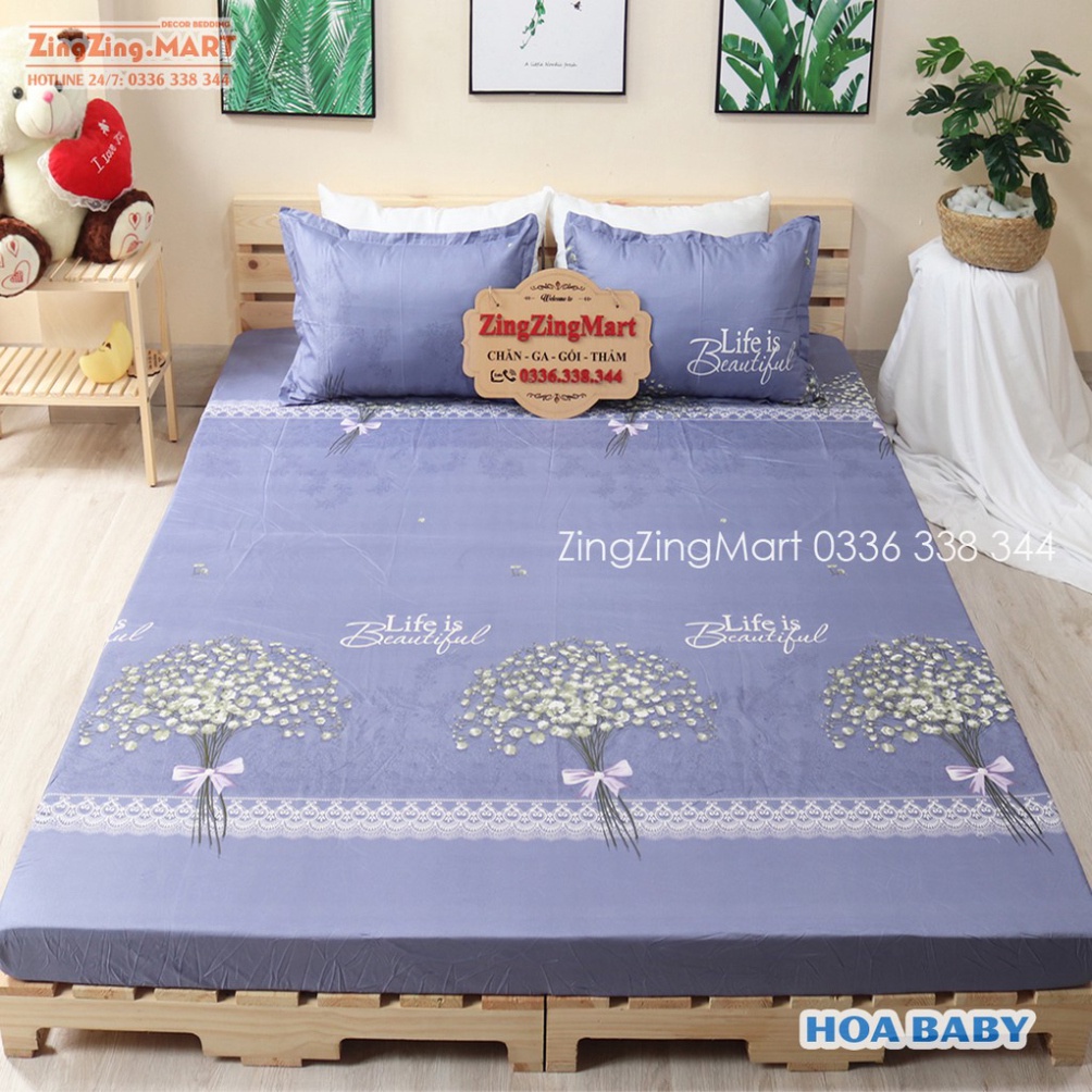 Bộ Ga Gối Poly Ga trải giường | Bộ Drap giường - Họa Tiết Hoa Đẹp Nhã Nhặn - ZingZingMart