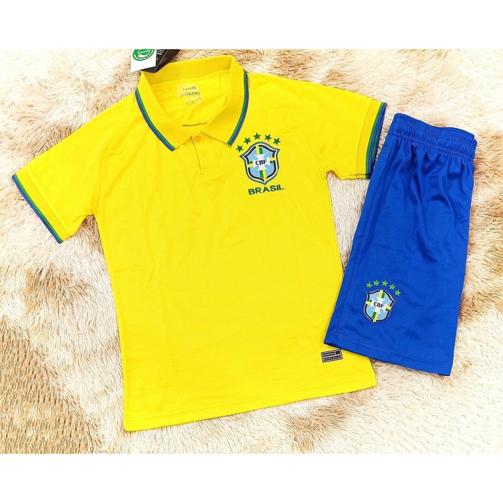 Bộ Quần Áo Bóng Đá Đội Tuyển Brazil Wordcup 2022 Màu Vàng⚡Freeship⚡Set Quần Áo Đá Banh Vải Thái Chuẩn Áo Thi Đấu