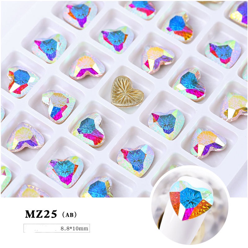 Charm đá khối AB đính móng tay size to 8.8 x 10mm , Charm nail hình trái tim cao cấp viên lớn trang trí móng