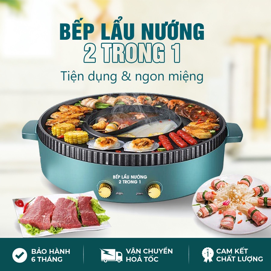 Bếp lẩu nướng 2 trong 1 Bếp nướng lẩu 2 ngăn Bếp lẩu nướng 2 in 1 Bếp vừa nướng vừa lẩu - Lẩu nướng mini (tròn)